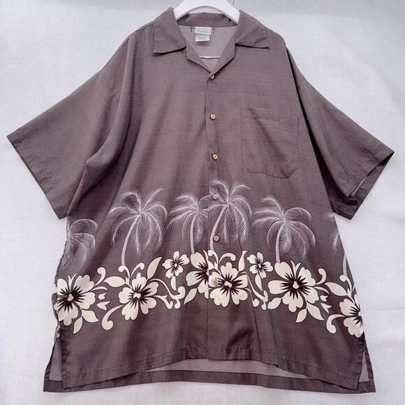 Men’s Short Sleeve Button Down Rainforest Cafe Hawaiian Shirt size XL Grey White - Picture 1 of 4